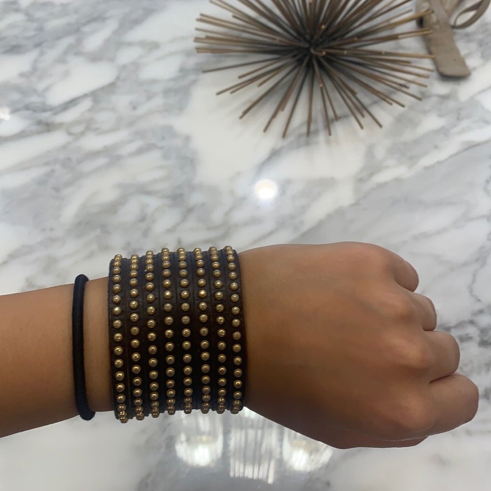 Brown leather gold stud cuff